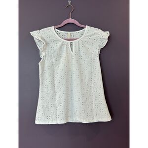 NWT Evaless Eyelet Ruffle Sleeveless Top White Size Small